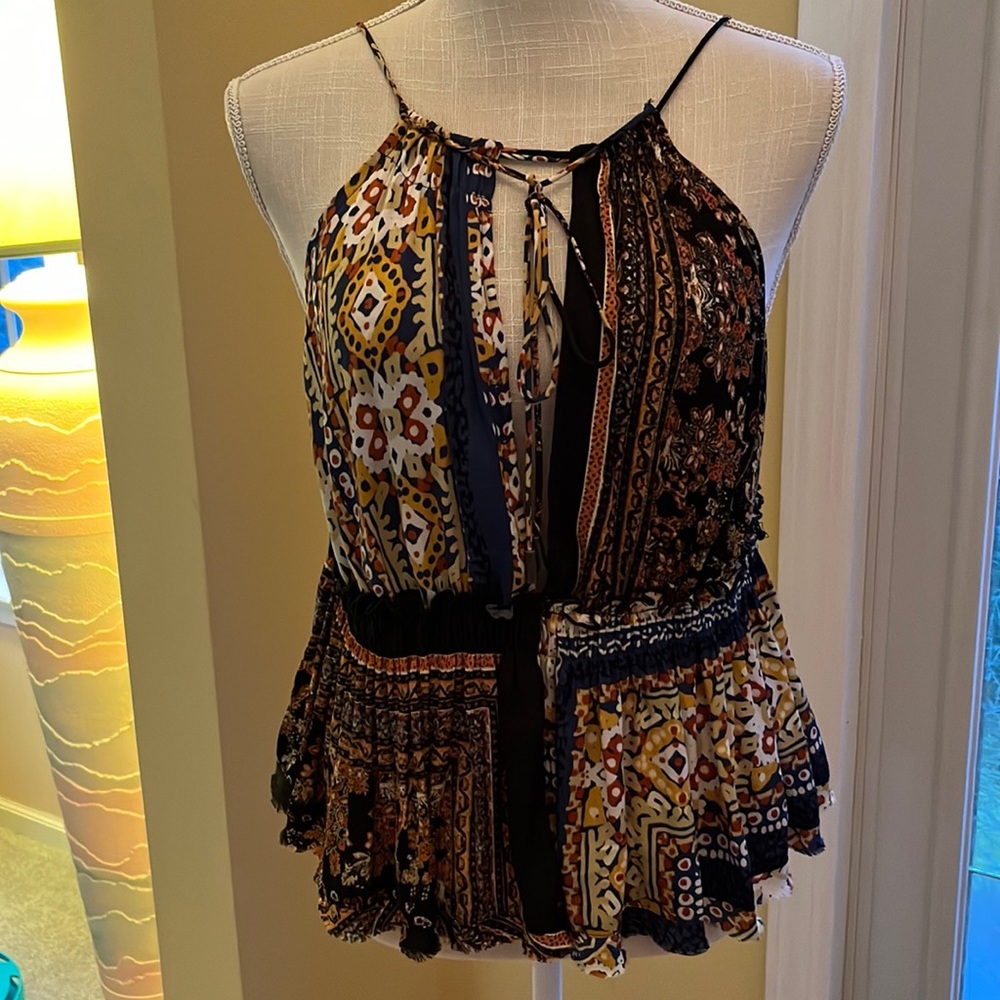 Free People Flowy top, Multicolored tan/yellow/orange, Size S.
